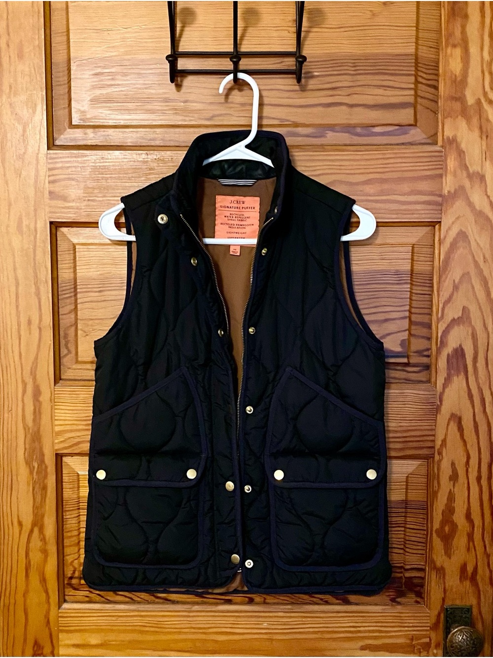 JCREW Quilted Black Signature Puffer Vest with Gold Snap Pockets Size XSmall